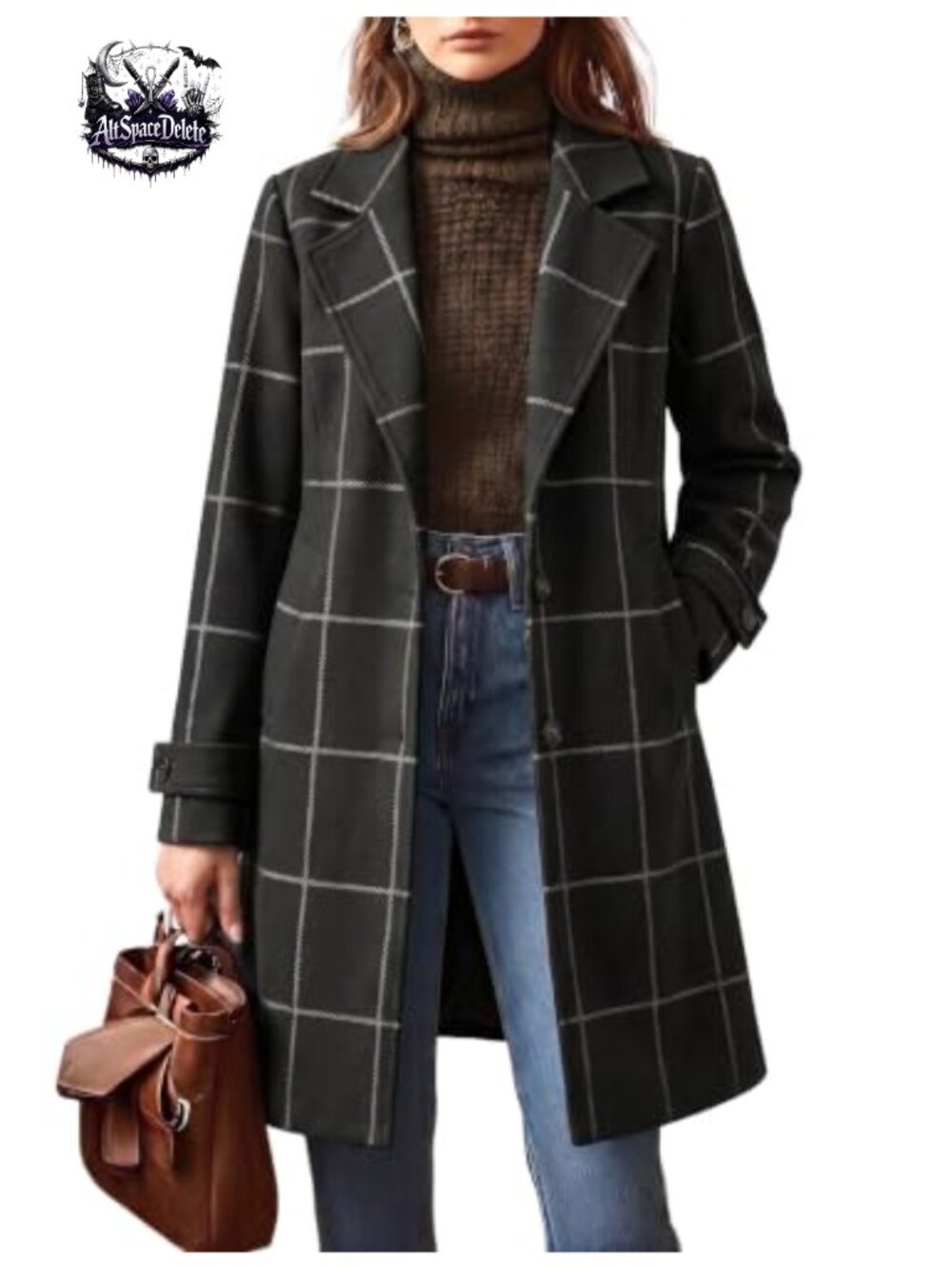 Women Wool Plaid Mid Length Single Breasted Trench Coat